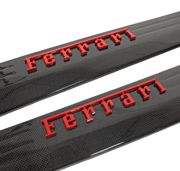 Carbon Fiber Door Sills with RED Raised Ferrari Script - Ferrari 458 Italia/Spider